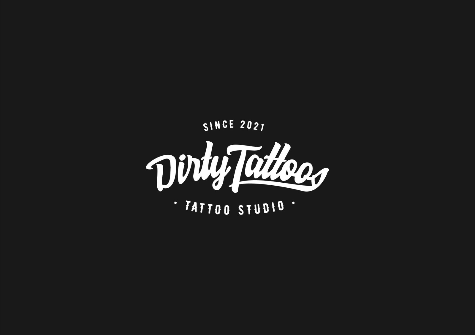 Dirty Tattoos tattoo studio hand-lettered script logotype in white on black